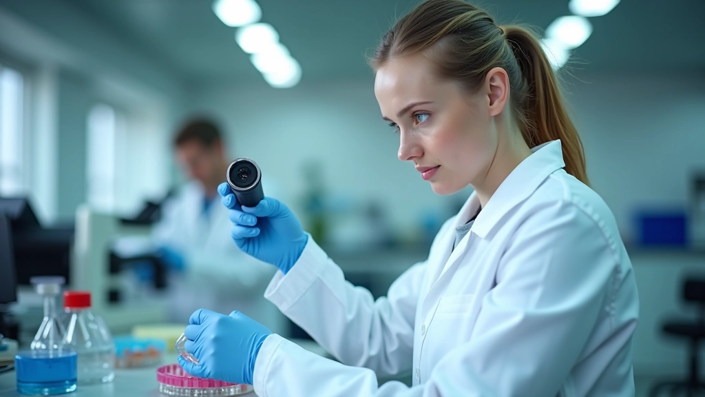 Laborants darbā ar fermentācijas kultūrām petrī blakus mikroskopu Latvijas pētniecības laboratorijā